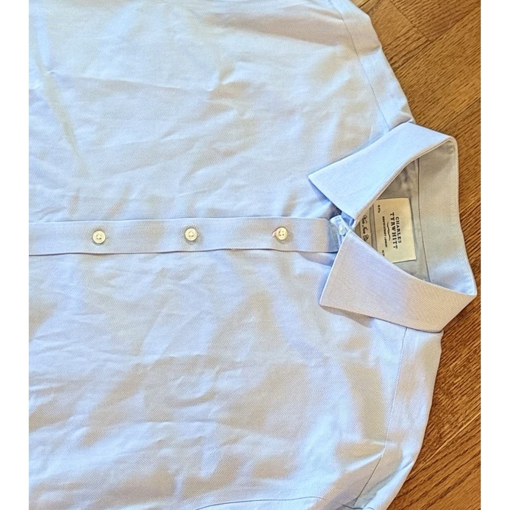 Charles Tyrwhitt Dress Shirt Mens 18/37 Blue Herringbone Classic Fit Non Iron